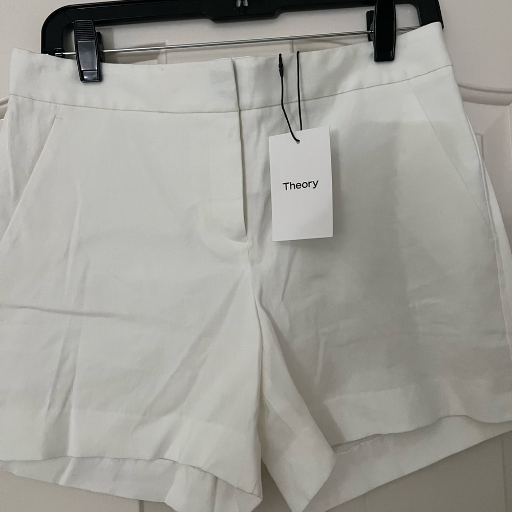 Theory High Waist White Linen Shorts